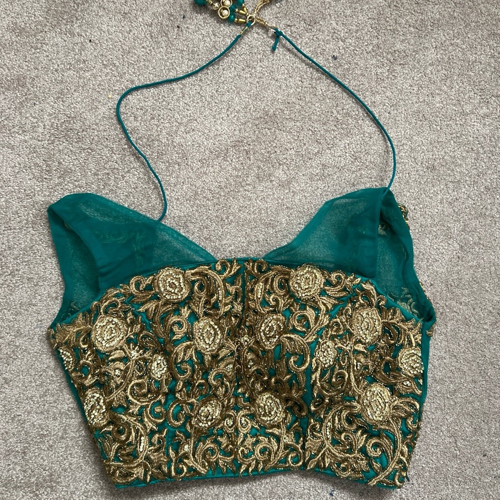 Beautiful indian lengha-teal, gold, and orange